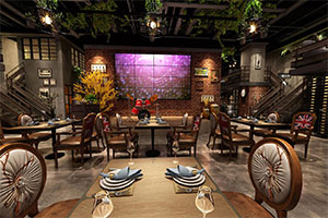 工業(yè)風(fēng)主題音樂餐廳裝修設(shè)計全景圖