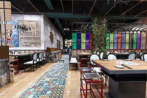 工業(yè)風(fēng)地鍋雞餐飲店裝修設(shè)計(jì)全景效果圖