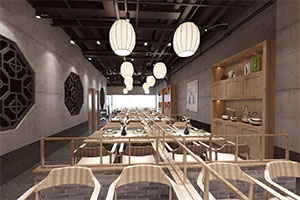 新中式湘菜館裝修設(shè)計全景圖